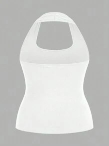 Slaydiva Bộ 2 áo hai dây dài màu trắng ôm sát, kiểu cổ yếm, thích hợp cho mùa hè. - Đen và trắng - Xem 4