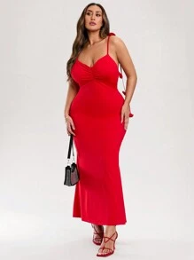 SHEIN BAE Elegant Plus Size Women Knitted Solid Color Bodycon Long Dress With 3D Flower