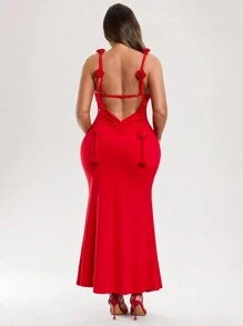 SHEIN BAE Elegant Plus Size Women Knitted Solid Color Bodycon Long Dress With 3D Flower