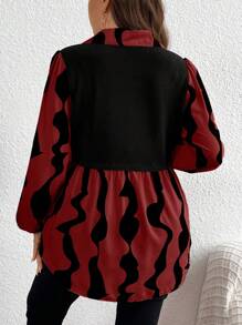 SHEIN LUNE Plus Size Women's Leopard Print Long Sleeve Shirt Collared Top Fall Women Top - Burgundy - View 2