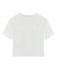 Casual Solid Color Cropped Pleated Short Sleeve T-Shirt, Summer