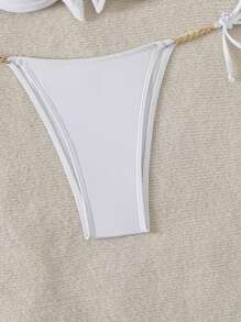 SHEIN Swim Conjunto de bikini de unicolor para mujer con correa de cadena para combinar con las vacaciones de verano, sujetador de cuello halter con aro