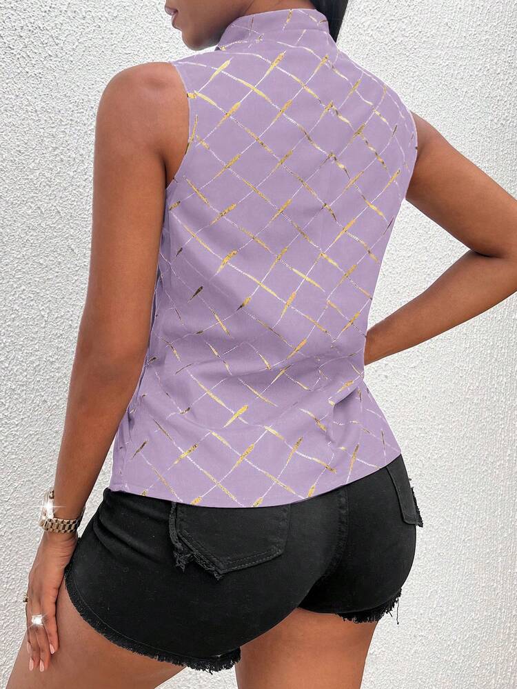 Sleeveless V Neck Casual Daily Wear Spring/Summer Shirt (Random Printed)