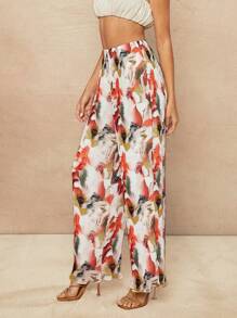 Hauture Plisse Print Elastic Waist Casual Wide Leg Pants - Multicolor - View 4