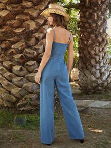 Forever 21 Mid Blue Wash Strappy Back Detail Denim Jumpsuit - Blue - View 2