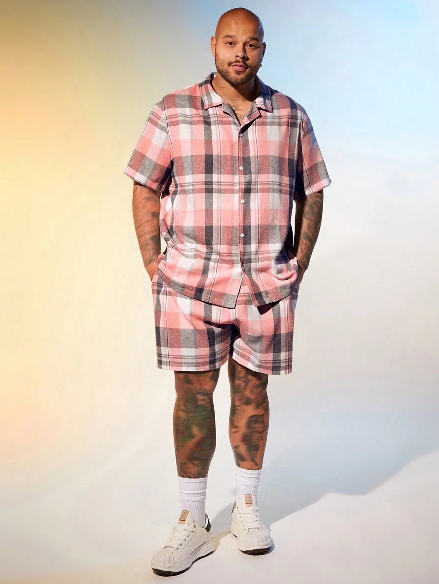 Manfinity VCAY Ensemble de 2 chemises tissées décontractées à manches courtes pour hommes grande taille