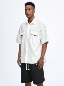 Manfinity NXTstreet Men Casual Daily Wear Spring & Summer Short-Sleeved Shirt And Drawstring Shorts Set - Black and White - View 7