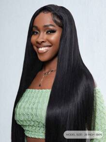 Transparent Lace Straight T Part Lace Wig Real Human Hair Lace Frontal Closure Wig With Front Baby Hair Pre Plucked Natural Hairline Wig Natural Black Color