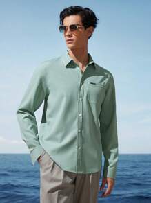 Mainfolk Easy-Care Men Business Woven Long Sleeve Shirt - Green - View 8