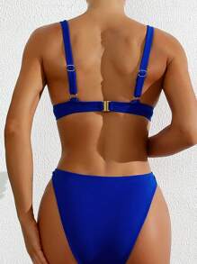 SHEIN Swim Conjunto de traje de baño de verano para mujer de unicolor y diseño sencillo para uso diario