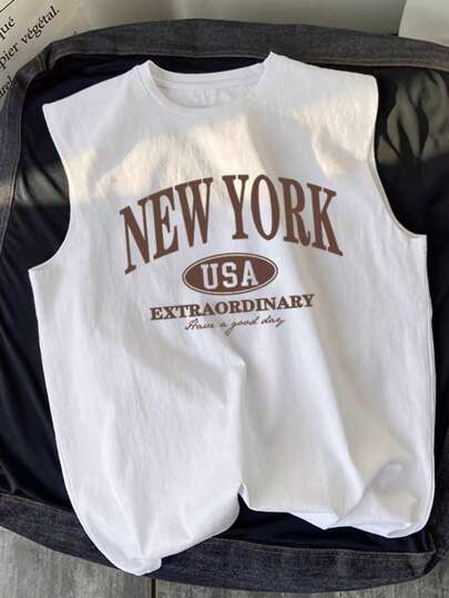 Manfinity Joysei Camiseta sin mangas de jersey con gráficos de cartas para hombre, casual de verano, blanca con estilo vintage para vacaciones, regalo para novio