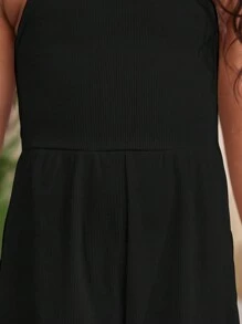 SHEIN Young Girl Spring/Summer Knit Solid Color Spaghetti Strap Jumpsuit For Holiday & Leisure