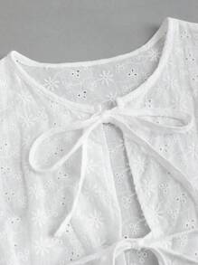 Sweetra Women Short-Sleeved Shirt With Tied Neckline And Ruffled Hem Y2K Outfit 