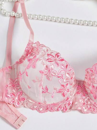 Esselle Pieces Romantic Roze Women Underwire BH Slipje Set, Verleidelijke Lingerie view 4