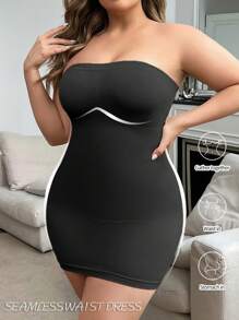 Plus Size Solid Color Seamless Strapless Bodycon Dress