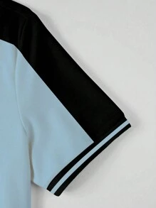 Manfinity Homme Áo sơ mi nam ngắn tay phối màu có nút phía trước và viền cho mùa hè - Màu xanh nhạt - Xem 4