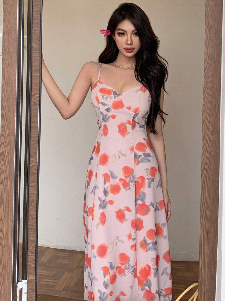 Women Ditsy Floral Print Summer Elegant Cami Dress Sundress Vacation Outfits Women Boho