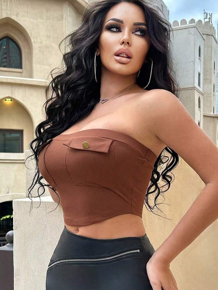 Top Sans Bretelles Raccourci Uni Ajusté Pour Femme