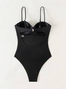 SHEIN Swim Women Solid Color Simple Design One-Piece With Underwire Push Up,Summer Beach