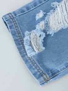 SHEIN Tween Boy Drawstring Waist Ripped Denim Shorts