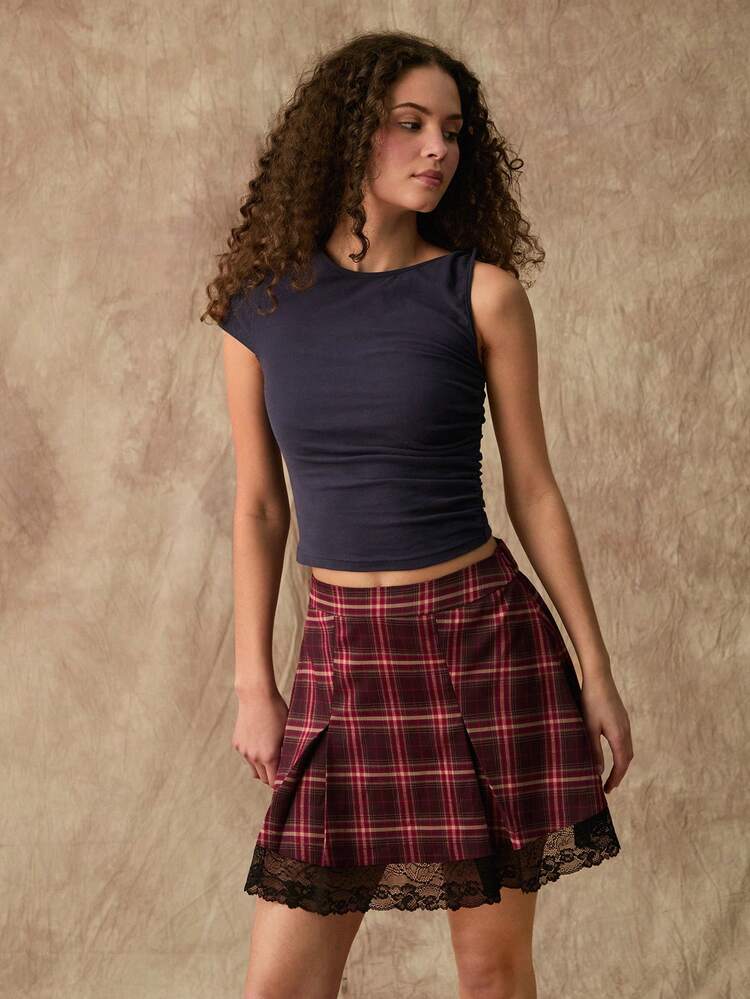 New Summer Lace Splicing A Line Skirt With School Style Pattern