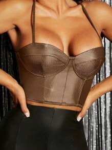 SHEIN SXY Top de tirantes corto tipo bustier y con estilo metálico sólido