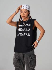 Coolane Áo mùa hè cho nữ Áo ba lỗ không tay có in chữ tròn - màu đen - Xem 7