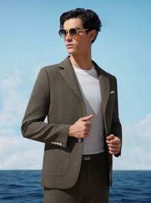 AKNOTIC Business Casual Easy Care Men Woven Business Blazer, For Fall Winter - Army Green - View 14