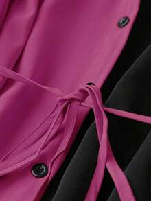 SHEIN LUNE Ladies" Phong cách nghỉ dưỡng Áo sơ mi cài cúc phía trước có tay áo màu khối giản dị - Màu Hồng Tươi - Xem 4