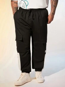 Manfinity VCAY Men Plus Size Woven Casual Patchwork Elastic Cuffed Cargo Long Pants - Black - View 6