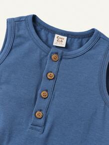 Cozy Pixies Conjunto de 2 peças: Macacão de Bebê Menino, Cor Sólida com Estampa de Dinossauro, Gola Redonda e Sem Mangas - Azul - Visão 9
