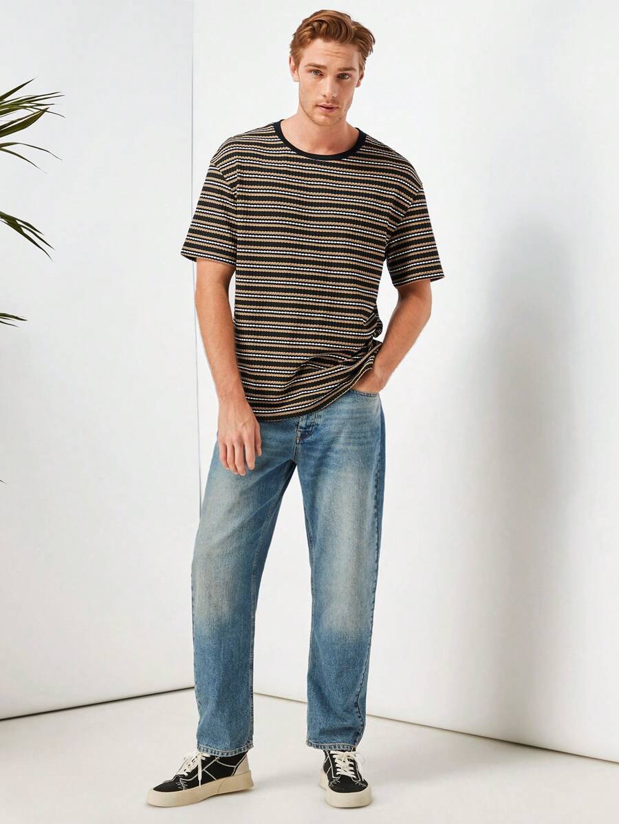 Manfinity VCAY 男士針織短袖休閒T恤，夏季日常，彩色