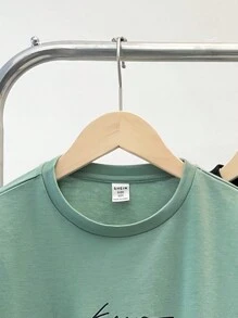 3 cái/bộ Cậu bé Tween Giải trí Lá thư In Ngắn tay Áo chui đầu Và Quần short - Nhiều màu - Xem 4