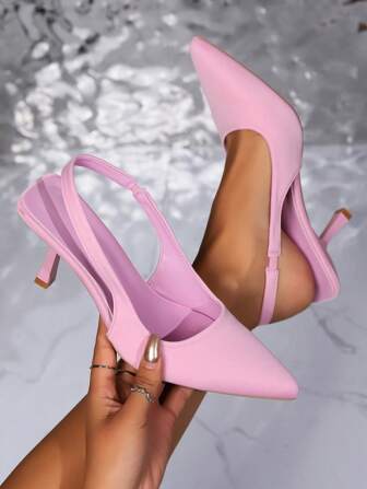 Fall/Winter Outdoor Party Pink High-Heeled Shoes With Pointed Toe And Solid Color Back Handle And Thin Heel, Elegant