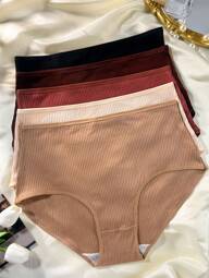 Paquete de 5 piezas de Ropa interior de punto acanalado en unicolor para tallas grandes y cómoda