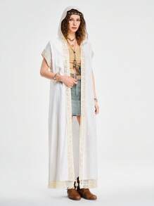 ROMWE Bohemian Hippie Style Linen Sun Protection Women Top - White - View 4