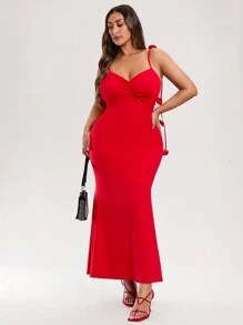 SHEIN BAE Elegant Plus Size Women Knitted Solid Color Bodycon Long Dress With 3D Flower
