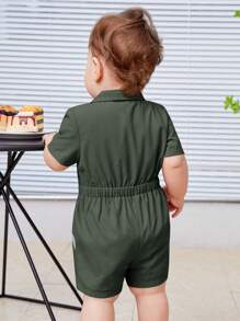 SHEIN Baby Boy Leisure Comfort Color Block Jumpsuit With Pockets - Army Green - View 2