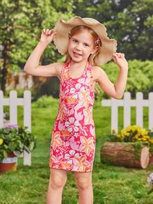 SHEIN 年轻女孩新款彩色印花挂脖无袖连衣裙 - 彩色 - 查看 7