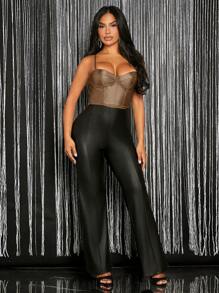 SHEIN SXY Top de tirantes corto tipo bustier y con estilo metálico sólido