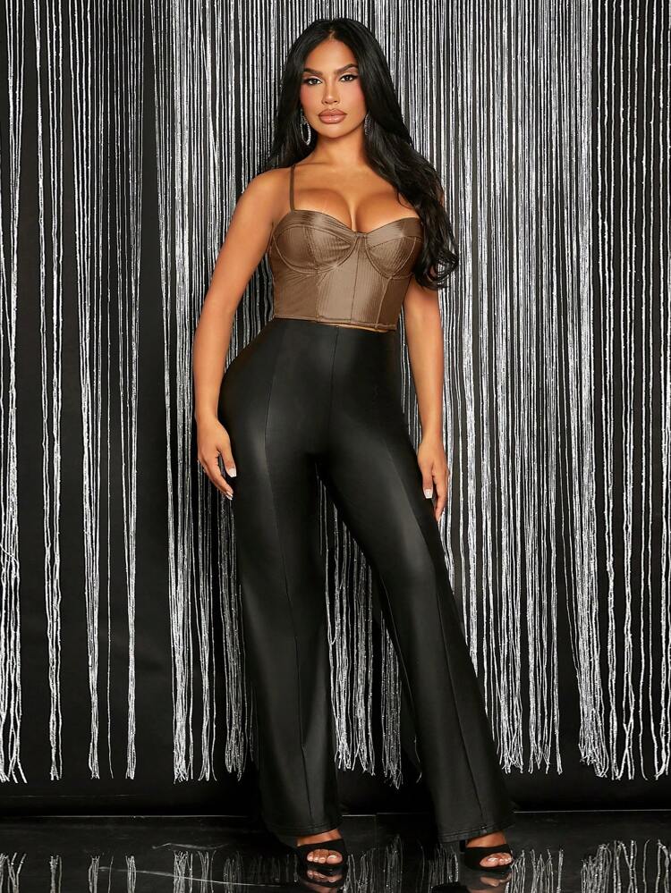 Solid Fashion Metallic Bustier Crop Cami Top