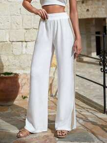 RueChic White Bohemian Pant With Patch Detail - White - View 1