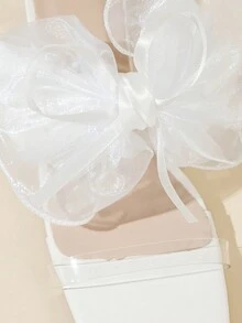 Giày Mùa Hè Mờ Nơ Chi Tiết-Nút Thắt Cao Gót Dép Thời Trang Chun Gót Trắng Giày Sandal Nữ Cao Gót - trắng - Xem 5