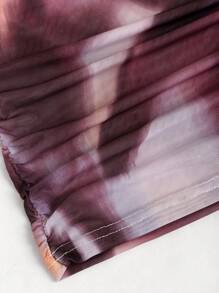 Sweetra Summer Ladies' Tie-Dye Asymmetrical Collar Short Sleeve Ruched Slim-Fit Summer Top Y2K Outfit  - Multicolor - View 4