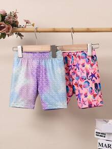 Pantalones cortos de licra estampados con elementos del océano para vacaciones en la playa de niña joven - Multicolor - Ver 5