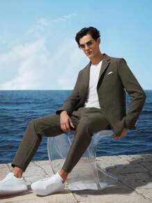 AKNOTIC Business Casual Easy Care Men Woven Business Blazer, For Fall Winter - Army Green - View 13