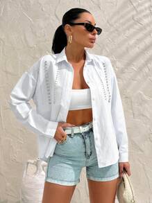 EURMUSE Linear  Detail White Blouse - White - View 1