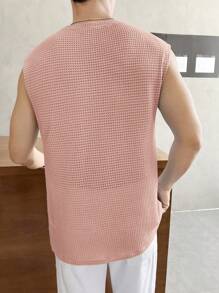 SWAVVY Áo ba lỗ dệt kim tổ ong cổ tròn màu trơn mùa hè cho nam, phong cách thập niên 2000 - Hồng - Xem 2
