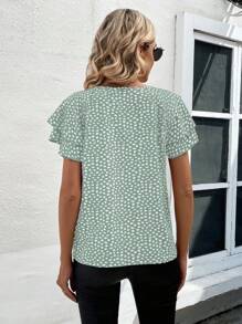 EMERY ROSE Women Summer Floral Print Round Neck Ruffle Short Sleeve Loose Blouse - Multicolor - View 2