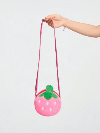 Kawaii Bolso de mujer de hombro y cruzado lindo con bordado de fresa de peluche, ideal para San Valentín